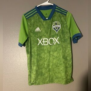 Adidas Kids Green and Blue Soccer Jersey